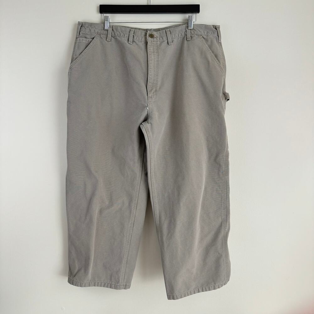 Carhartt Pants 42 x 27 Measured Carpenter Canvas Tan Khaki Workwear B11 DES